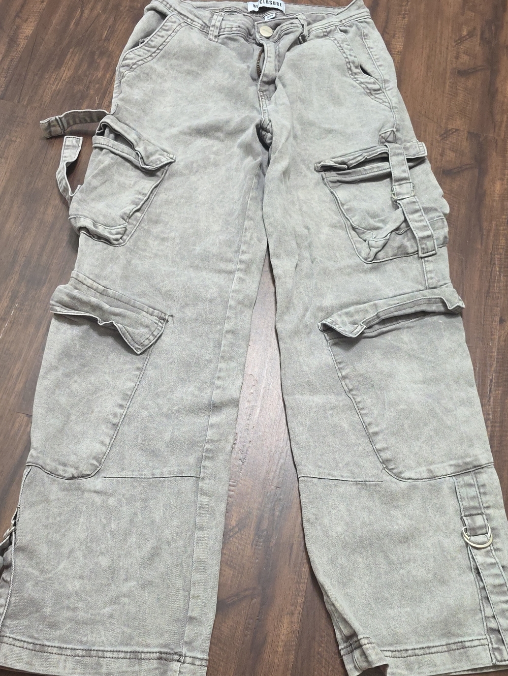 Disclosure Gray Cargo Moto Jeans Size 9/29 Acid Wash Stretch Utility Pants